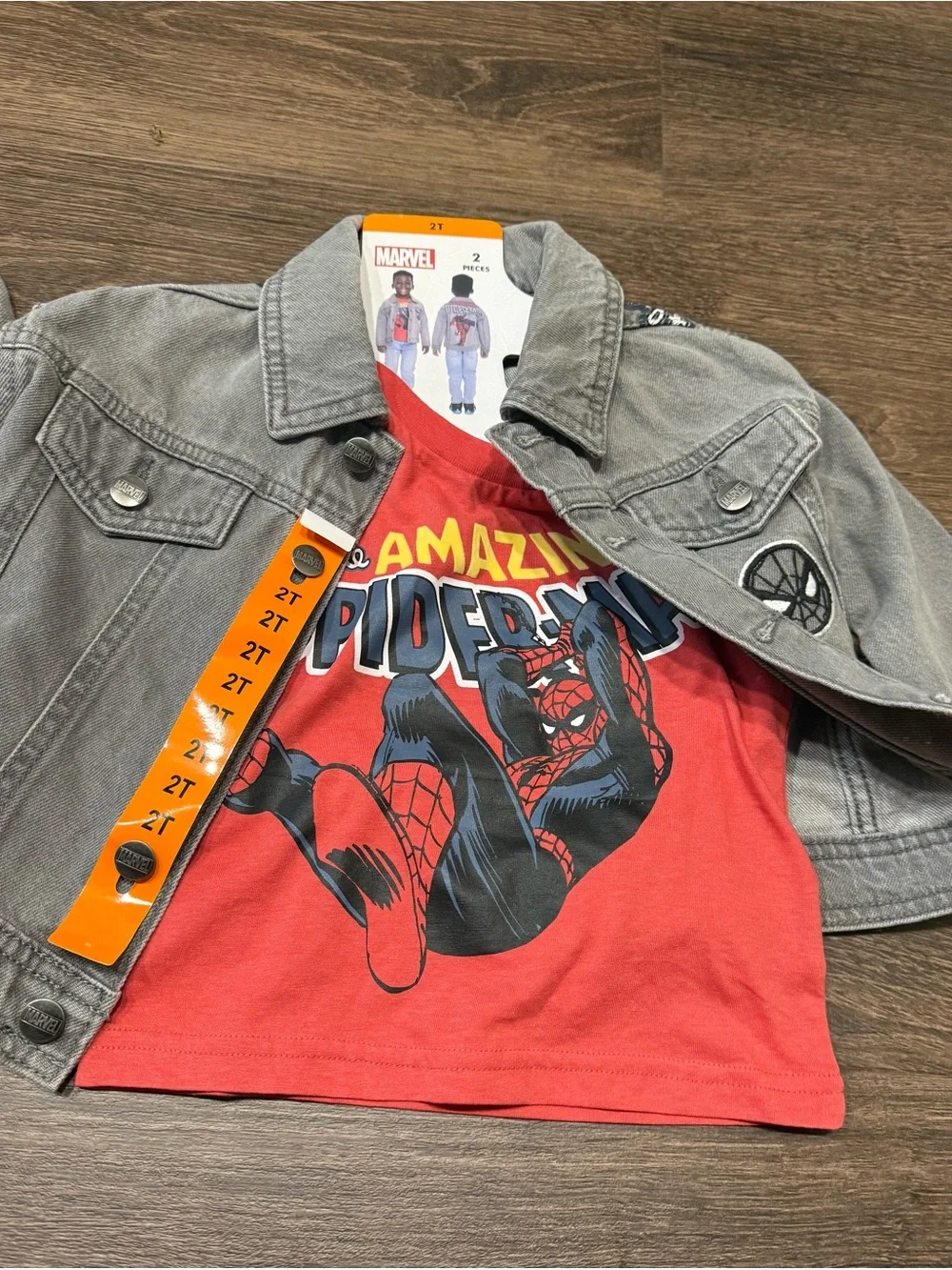 Bundle of Marvel Spider-Man Character Kids' Denim Jacket and T-Shirt Set size 2T